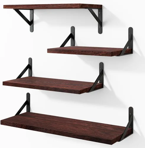 Miniatura 26 de YGEOMER - Estantes flotantes, juego de 4 unidades, color negro carbonizado, multifuncionales, montaje en pared, estantes para sala de estar, baño