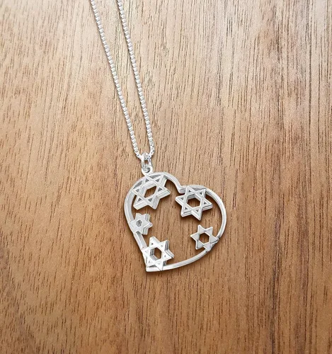 Miniatura 5 de Alef Bet by Paula Collar de estrella de David, colgante de corazón de plata de ley, regalo de joyería judía para mujer