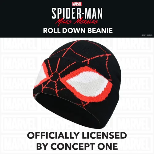 Miniatura 4 de Concept One Marvel Spider-Man Miles Morales Roll Down Cuff Beanie Hat, Knitted Winter Skull Cap