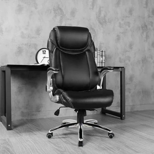 Miniatura 2 de Productos de oficina Silla de respaldo alto con aleta de peltre en negro Silla de computadora de oficina para el hogar Ocio Cuero Giratorio Lazy