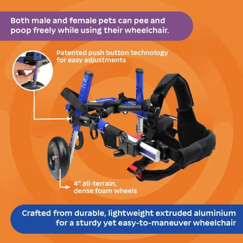 Miniatura 3 de Walkin' Wheels Silla de ruedas para perros pequeños, silla de ruedas ligera para patas traseras, 11-14 libras, para 3-6 pulgadas de altura de Azul