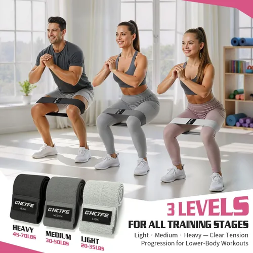 Miniatura 3 de 15 bandas de resistencia de tela para piernas, juego de bandas antideslizantes para entrenamiento, yoga, sentadillas y entrenamiento de cadera, 3
