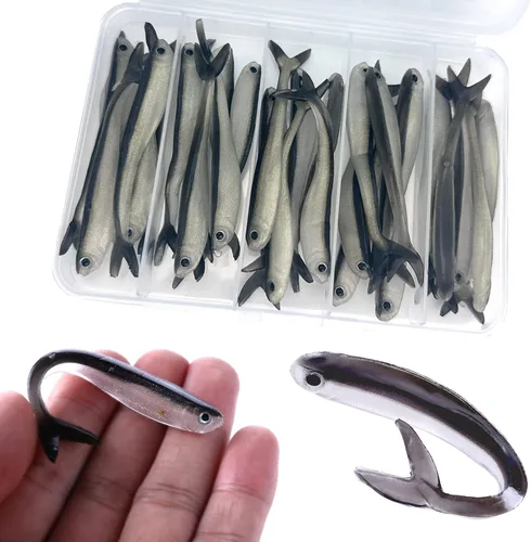Cebos de natación de cola de paleta, señuelos de pesca de plástico suave, cebos de natación para pesca de lubina, 30/50 piezas con caja, cebos de E: