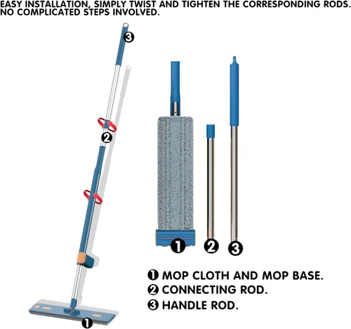 Miniatura 8 de Juego de trapeador plano autoescurrido de 16.5 pulgadas y cubeta plegable – Trapeador de microfibra húmedo y seco manos libres con escobilla