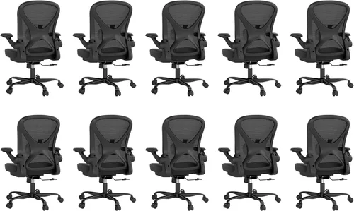 Miniatura 9 de Silla de oficina ergonómica, sillas de oficina en casa de tela de malla con soporte lumbar ajustable, giro de 360° y reposabrazos abatibles