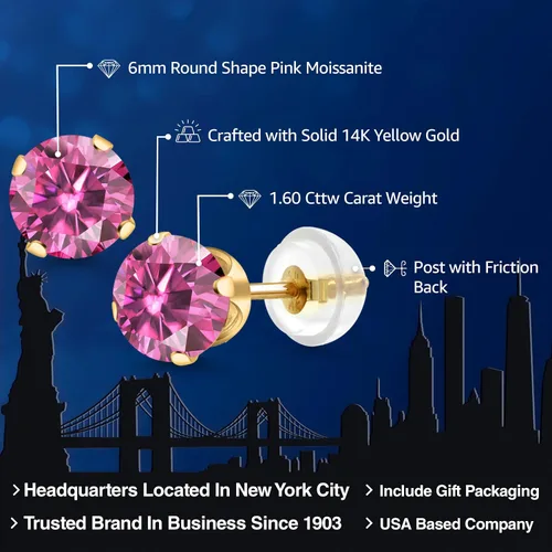 Miniatura 224 de Gem Stone King Aretes solitarios con piedra natal de oro de 14 quilates Redondos de 0.236 in Aretes de oro para mujeres y hombres