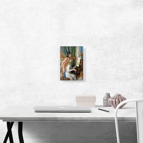 Miniatura 2 de ARTCANVAS Pierre-Auguste Renoir - Lienzo decorativo con diseño de dos chicas jóvenes en el piano 1892, pintura enmarcada estirada, póster giclée
