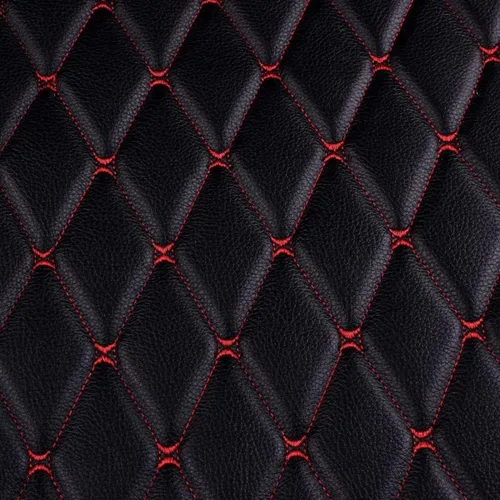 YABOO Tela de espuma acolchada, piel sintética, respaldo de esponja gruesa, textura de grano, cabecero de tapicería para techo de auto (negro y rojo)