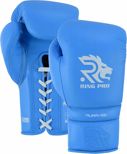Miniatura 12 de Aura 100 Guantes de Boxeo de Cuero de Grano Completo con Cordones para Hombres y Mujeres, para Entrenamiento, Sparring, Muay Thai, Kickboxing, Saco