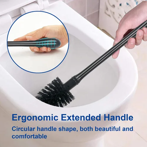 Miniatura 6 de Juego de cepillo de inodoro y soporte CELOX, cepillo compacto para inodoro con base de ventilación transpirable, kit de limpieza para baño, negro