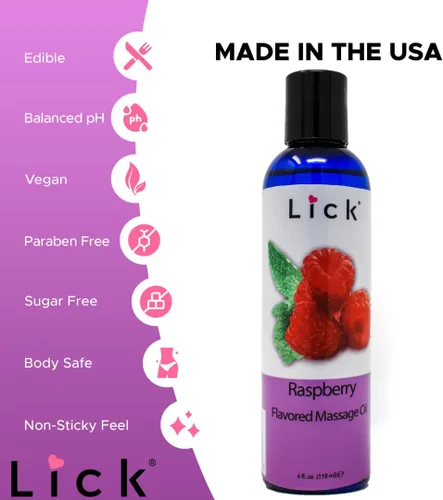Miniatura 7 de Lick Aceite de masaje con sabor a frambuesa, aceite de masaje comestible de bayas brillantes con aceite de almendras dulces y vitamina E