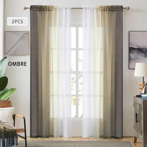 Miniatura 26 de Cortinas transparentes de lino sintético con degradado gris oscuro para dormitorio y sala de estar con bolsillo para barra, cortinas de gasa Gris