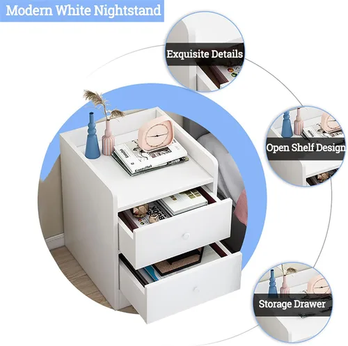 Miniatura 3 de HM&DX Mesita de noche de madera con cajón de almacenamiento y estante abierto, moderna mesita de noche blanca lateral estrecha, mesita de noche alta