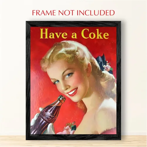 Miniatura 6 de Póster vintage de Coca-Cola para pared (juego de 4) – Letreros de fotos retro con anuncios clásicos de Coca-Cola para cocina, bar, sala