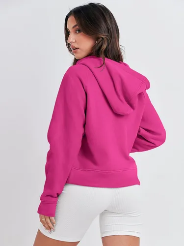 Miniatura 5 de ANRABESS Sudaderas con capucha corta con media cremallera para mujer, sudadera de forro polar con cremallera de un cuarto, ropa de invierno 2023