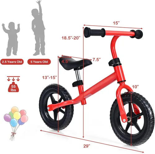 Miniatura 6 de BABY JOY Bicicleta de equilibrio para niños, bicicleta de entrenamiento sin pedal con manillar y asiento ajustables y neumáticos EVA a prueba de Rojo