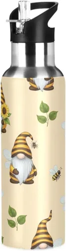 Insulated Stainless Steel Water Bottle with Straw 20 Oz, Leakproof Water Bottles for Gym Outdoor Travel School, Gnomes Bees