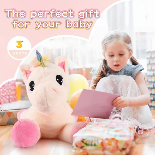 Miniatura 2 de Tezituor Juguetes de peluche de unicornio grande de 43 pulgadas, animales de peluche de unicornio blanco hueso, bonitas decoraciones de cumpleaños