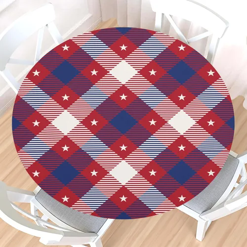 Miniatura 12 de Mantel redondo ajustable para el 4 de julio con borde elástico, impermeable, lavable, azul, rojo, blanco, estrella, patriótica, independencia, Día