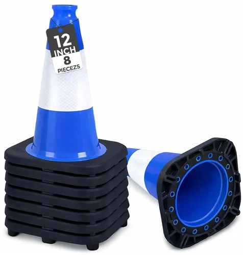 Miniatura 37 de BESEA Paquete de 4 conos de tráfico azules de 12 pulgadas con collar reflectante de 4 pulgadas, conos de seguridad de PVC resistentes con base
