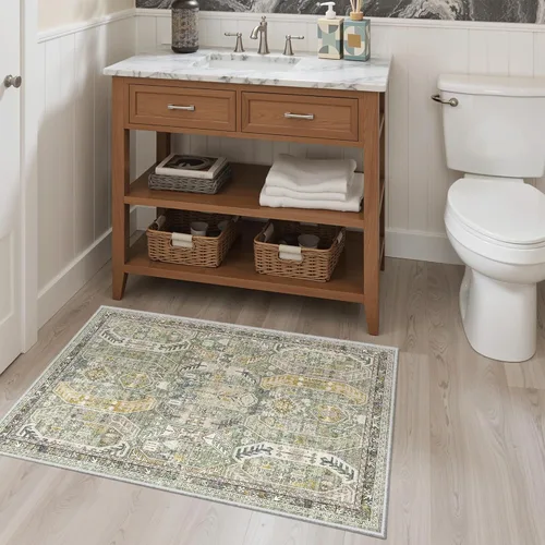 Miniatura 747 de Madane Tapete lavable de 2 x 10 pies para pasillo, cocina, recibidor, clásico, suave, antideslizante para interiores, casa de campo, baño, sala