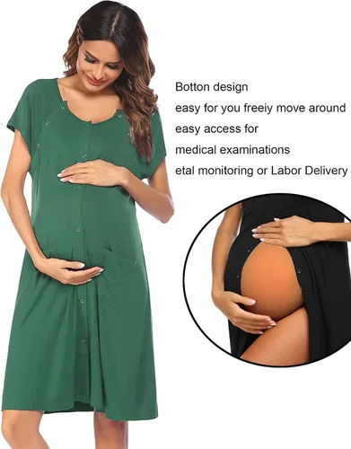 Miniatura 2 de Ekouaer Vestido de enfermería 3 en 1 para el partopartohospital, camisón de maternidad para lactancia materna con botón S-XXL