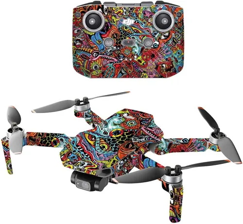 Miniatura 12 de MightySkins - Drone portátil de fibra de carbono compatible con DJI Mini 2, negro abstracto, acabado de fibra de carbono texturizado protector