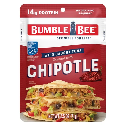 Miniatura 32 de Bumble Bee - Atún sazonado con hierbas y especias mediterráneas, sobre de 71 g - Listo para comer - Paquete de atún capturado de forma salvaje - 14
