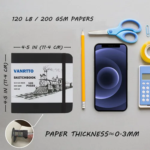 Miniatura 2 de Cuaderno de bocetos de tapa dura, cuaderno de bocetos cuadrado con papel de dibujo grueso de 120LB/200GSM, 120 páginas/60 hojas, bloc de bocetos