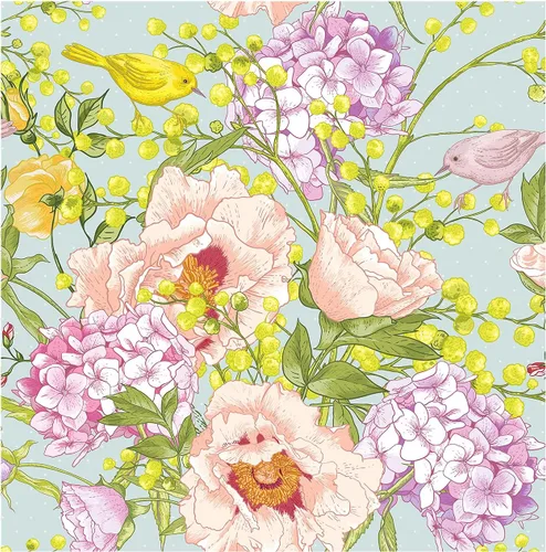 Blooming Wall DPY27 - Papel tapiz autoadhesivo removible con peonía beige de hortensias y pájaros de color morado claro, 14.5 pies cuadrados/rollo