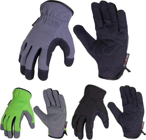 Miniatura 10 de SKYDEER Paquete de 3 pares de guantes de trabajo de cuero duraderos para jardinería y trabajo general (SD8810/L)