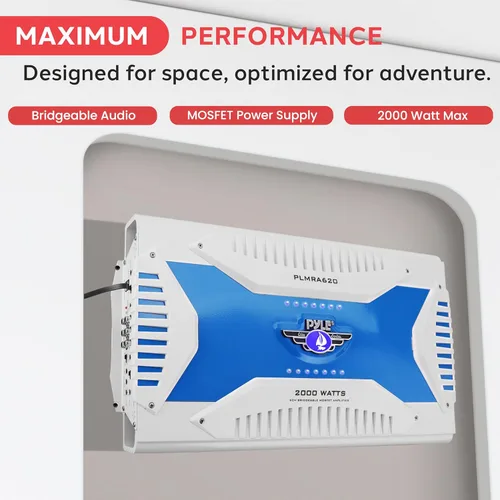 Miniatura 4 de Pyle Receptor amplificador marino de 6 canales, amplificador de audio inalámbrico impermeable para altavoz estéreo con fuente de MOSFET dual