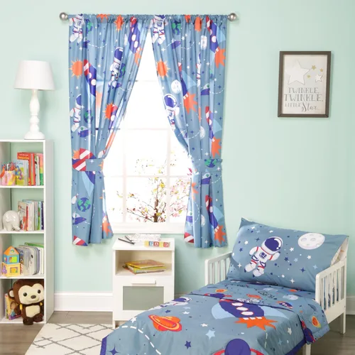 Miniatura 2 de Cortinas de sirena para dormitorio de niñas con caballitos de mar y estrella de mar; 4 cortinas temáticas de sirena para niños con 2 paneles de 82 x