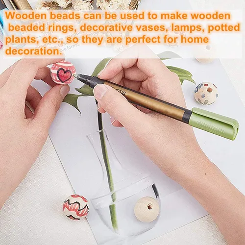Miniatura 31 de 100 cuentas de madera natural de 0.984 in, cuentas espaciadoras de madera sin terminar de 1 pulgada, bolas redondas para hacer manualidades