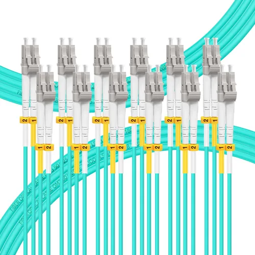 Miniatura 3 de Paquete de 2 cables de conexión de fibra OM4 LC a LC de 0.7 ft, cable de fibra óptica multimodo MMF, cable de puente de fibra multimodo MMF, 10