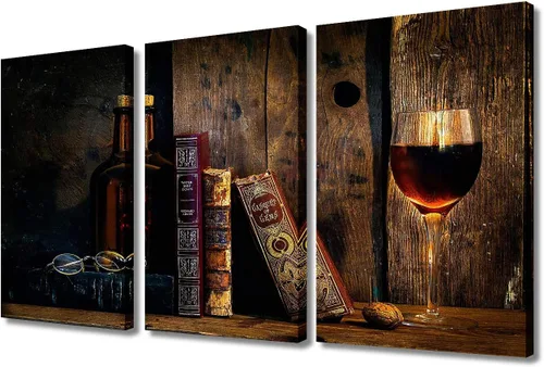 Miniatura 10 de Obra de arte para paredes del hogar, 3 paneles de letras de vino tinto, pinturas de corcho, impresiones HD, arte de pared de corcho de vino sobre