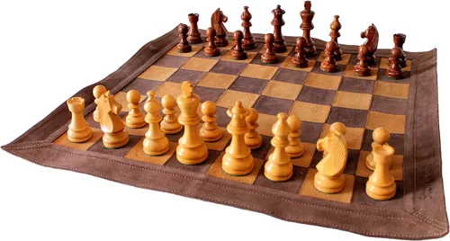 Miniatura 3 de StonKraft - Tablero de ajedrez de cuero genuino de tamaño grande de 19 x 19 pulgadas Ajedrez de torneo enrollable Marrón gamuza Gamuza marrón