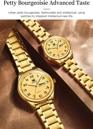 Miniatura 25 de OLEVS Juego de 2 relojes de cuarzo para parejas de San Valentín, calendario luminoso, ventana de fecha, 3 ATM, impermeable, casual, acero