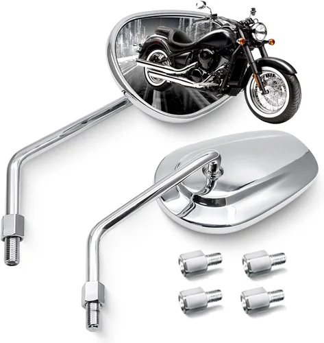 MZS Espejos cromados para motocicleta de 0.394 pulgadas, espejo lateral universal de aluminio compatible con Touring Cruiser Chopper Street Naked