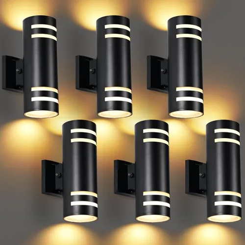 Miniatura 18 de Luces de pared para exteriores del atardecer al amanecer, 2 unidades, modernas luces de porche al aire libre con bombillas, luz exterior cilíndrica