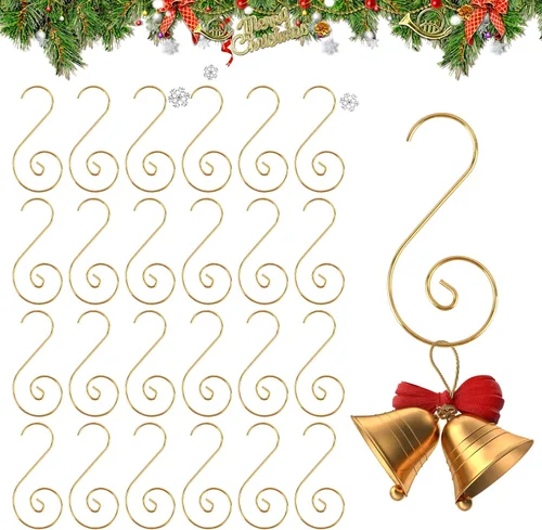 Ganchos para Adornos, Colgadores Dorados para Adornos de Navidad, 100 Piezas de Ganchos para Adornos de Navidad, Ganchos de Metal para Adornos, Oro