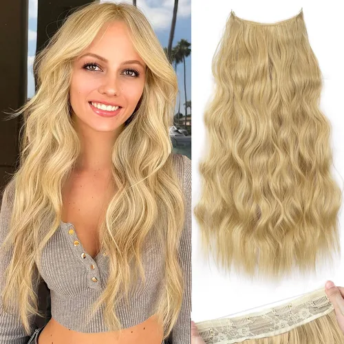 Miniatura 64 de KooKaStyle - Extensiones de cabello con hilo invisible, diadema transparente, ajustables, 4 clips fijadores, cabello largo y ondulado de 12