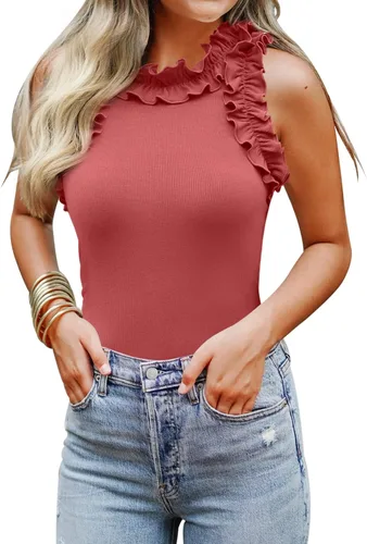 Miniatura 8 de WAYMAKER - Camiseta sin mangas para mujer, body de estilo sexy con espalda cruzada, cuello de tortuga simulado y ribeteado