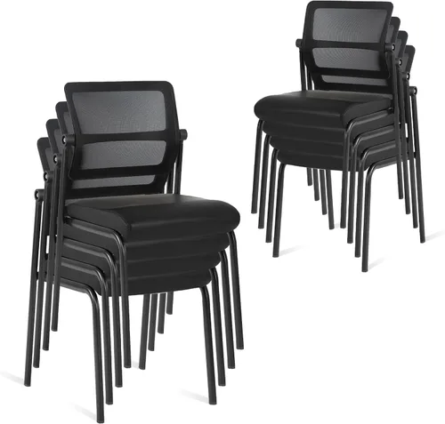 Miniatura 15 de CLATINA Silla apilable para sala de espera con respaldo de malla ajustable, sillas de recepción de invitados de oficina sin brazos con cojín