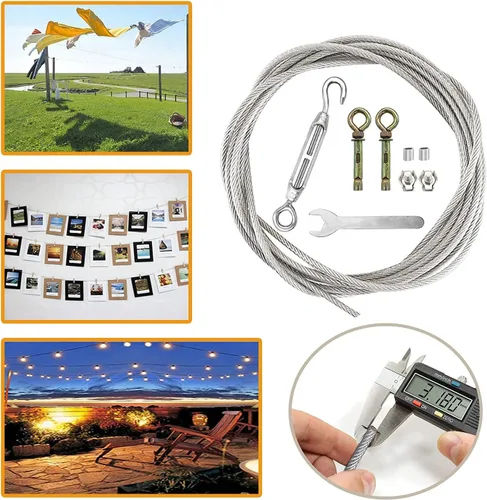 Miniatura 3 de MHY Tendedero pesado de 10 pies, línea de ropa de acero inoxidable 304 para exteriores, cuerda de alambre resistente con sistema retráctil, cuerda