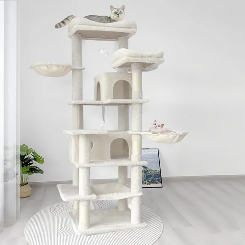 Miniatura 7 de Bonito árbol para gatos de interior de 68 pulgadas, torre alta para gatos con poste rascador y condominio, hamaca, soporte estético para gatos