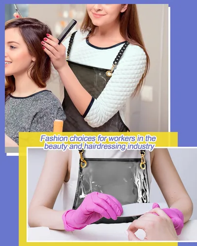 Miniatura 6 de Xtinmee Delantal transparente transparente para estilista, impermeable, para peluquería, trabajo, con bolsillo para peluquería y uñas, 2