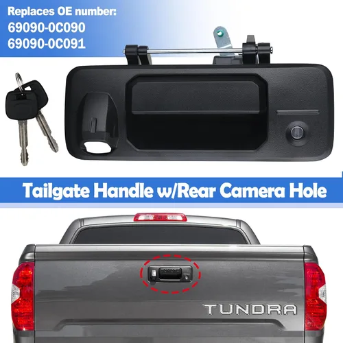 Miniatura 3 de Osompar Manija de cierre con llave para puerta trasera compatible con Toyota Tundra 2014-2021 Toyota Tacoma 2016-2021 con cámara trasera, textura