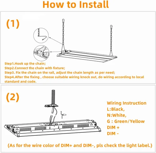 Miniatura 7 de Lámpara lineal de alta bahía LED de 165 W, 2 pies 22280LM (135LM/W) 5000K luz diurna LED talleres luz, 100-277V, 0-10V regulable UL Warehouse
