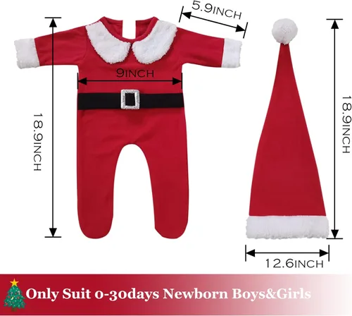 Miniatura 6 de ForBaysy Accesorios de Fotos de Navidad para Bebé Recién Nacido Traje de Sesión de Fotos para Niños y Niñas Disfraz Mono Rojo con Gorro de Navidad